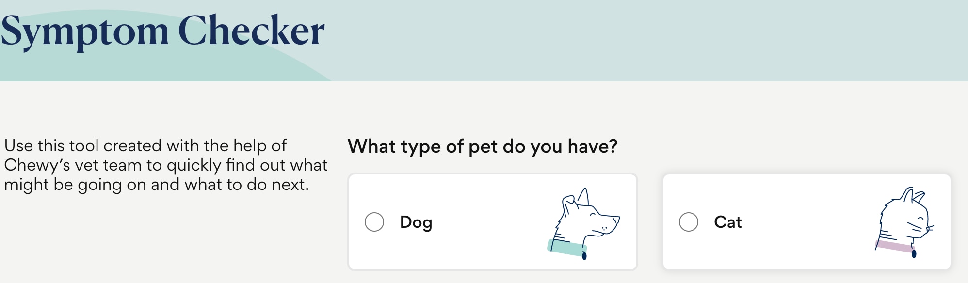 Image of the introduction page to the petmd symptom checker tool.