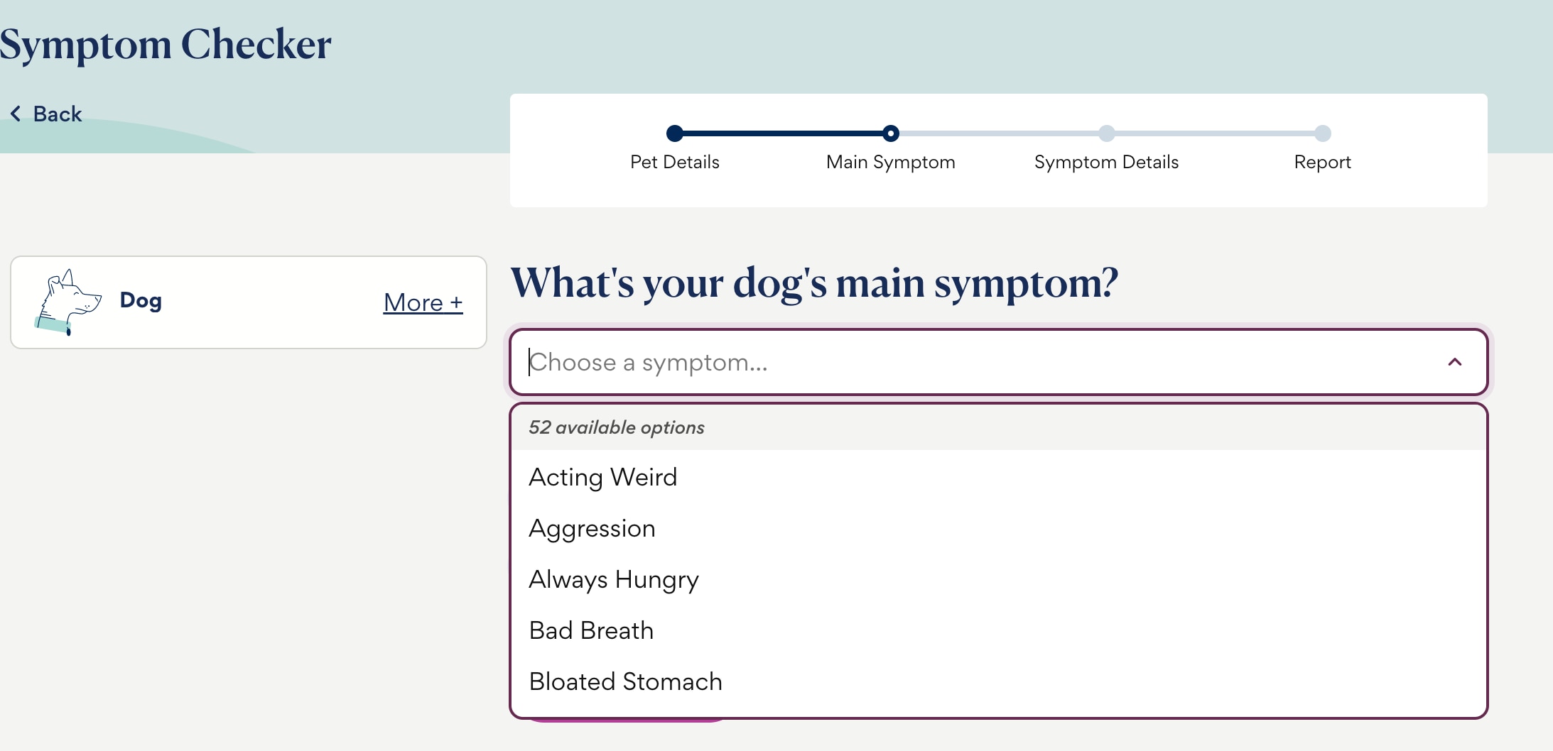 photo of petmd symptom checker tool