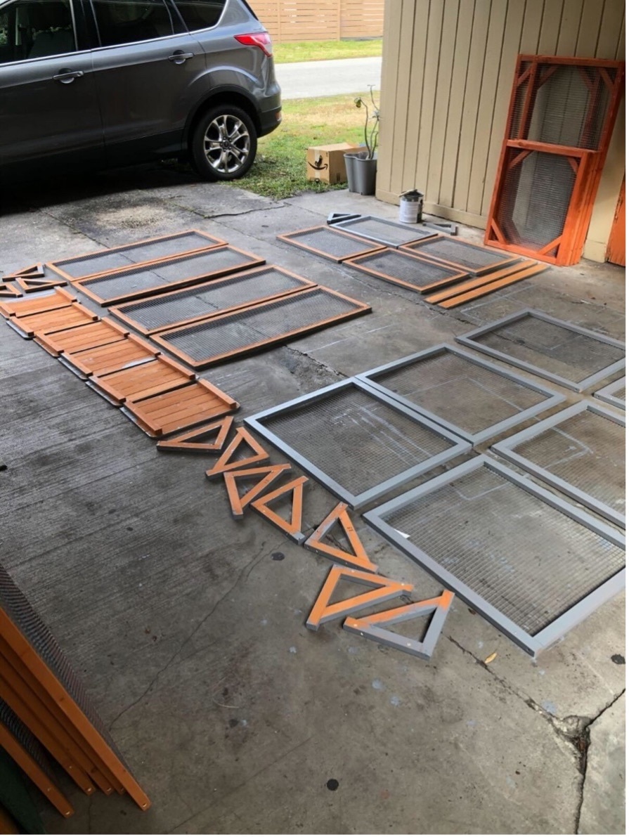 pieces of a catio to be assembled