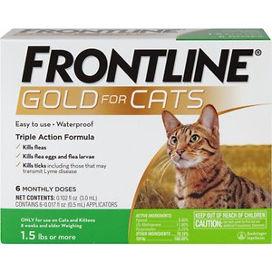 一线黄金跳蚤和蜱斑治疗猫，超过1.5磅