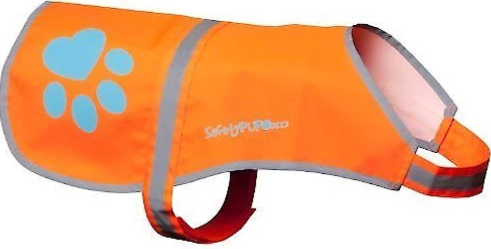 product image of a bright orange reflective dog vest