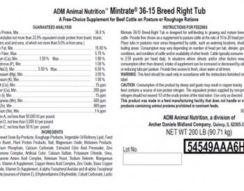 ADM Animal Nutrition Recalls Mintrate® 36-15 Breed Right Cattle Tub